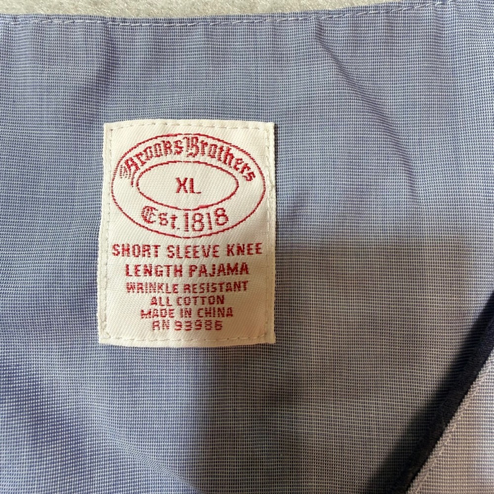 Brooks Brothers Short Sleeve Pajama Top XL Blue Cotton Wrinkle Resistant V-Neck - Picture 3 of 7
